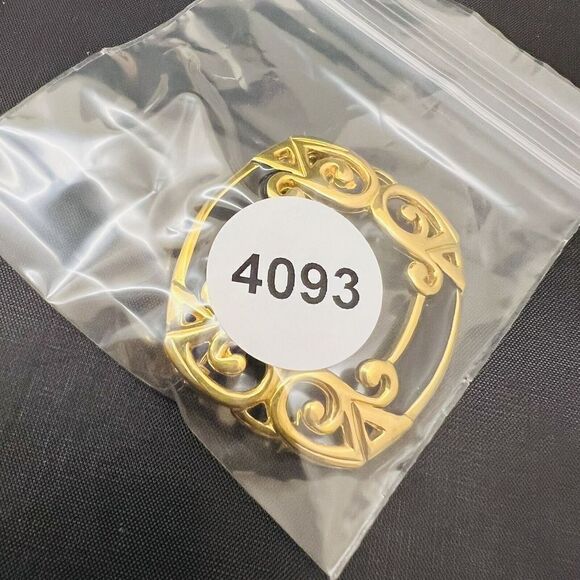 Vintage GINNIE JOHANSEN Gold Tone Black Enamel Brooch Open Work 4093 - Picture 9 of 9